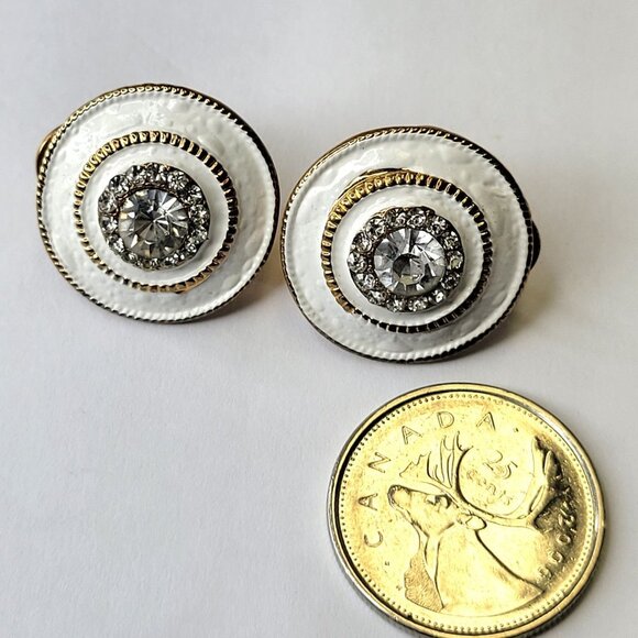White and Gold Round Earrings - Picture 3 of 10